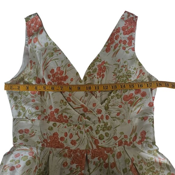 Talbots Women's Cream/Orange Floral 100% Silk V-Neck Fit & Flare Dress Size 10 - Picture 11 of 14